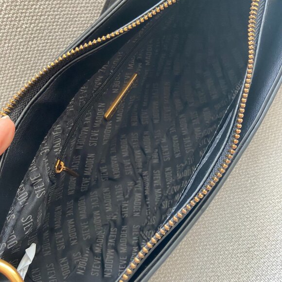 Steve Madden Crocodile Embossed Leather Handbag|Black Croc Baguette Shoulder Bag - Picture 5 of 11